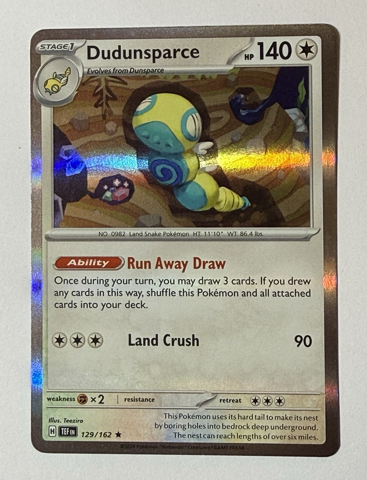 Dudunsparce 129/162 Rare Holo TEF NM Pokemon