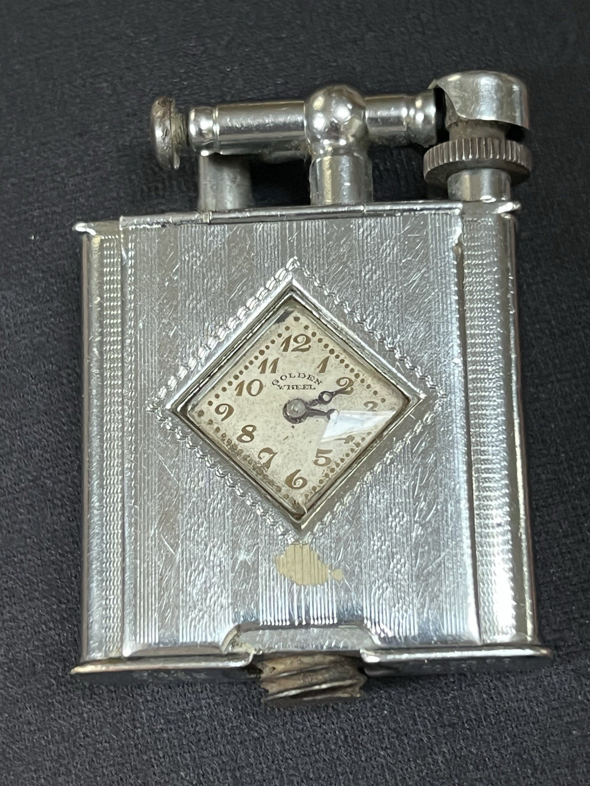 Vintage 1930 GOLDEN WHEEL LIFT Arm Watch Pocket Lighter Art Deco