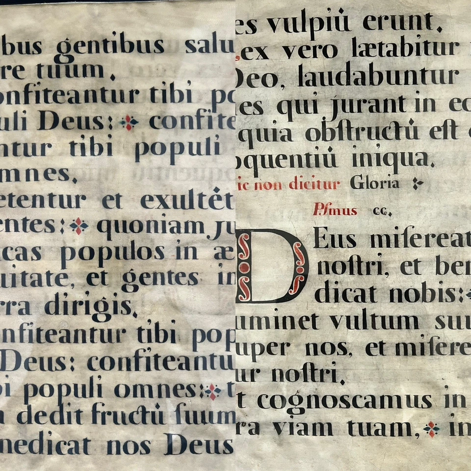 Antique Medieval Vellum Chant Latin Music Manuscript Two Sides Framed 19" x 22" - Image 4 of 4