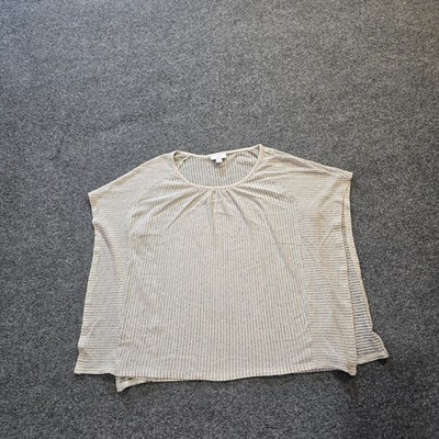 J Jill Top Womens Size Small Off White Striped Linen Blend Boxy Casual Beachy
