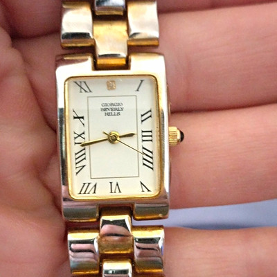 Giorgio Beverly Hills Quartz Women's Two-Tone Rectangle Watch Roman White Dial