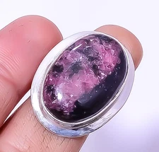 Black Manganese In Rhodonite Silver Plated Jewelry Ring s.7 T90, Christmas Gift