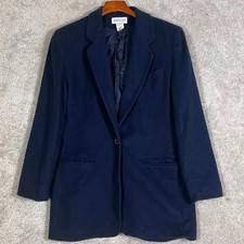 Vintage Lands End Blazer Womens 8 Navy Blue Wool Cashmere Single Button Coat