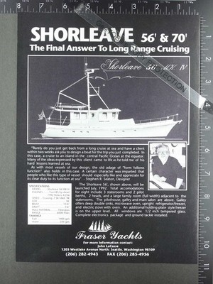 1992 ADVERTISING for Fraser Shorleave 56 MK IV Stephen R Seaton yacht ...