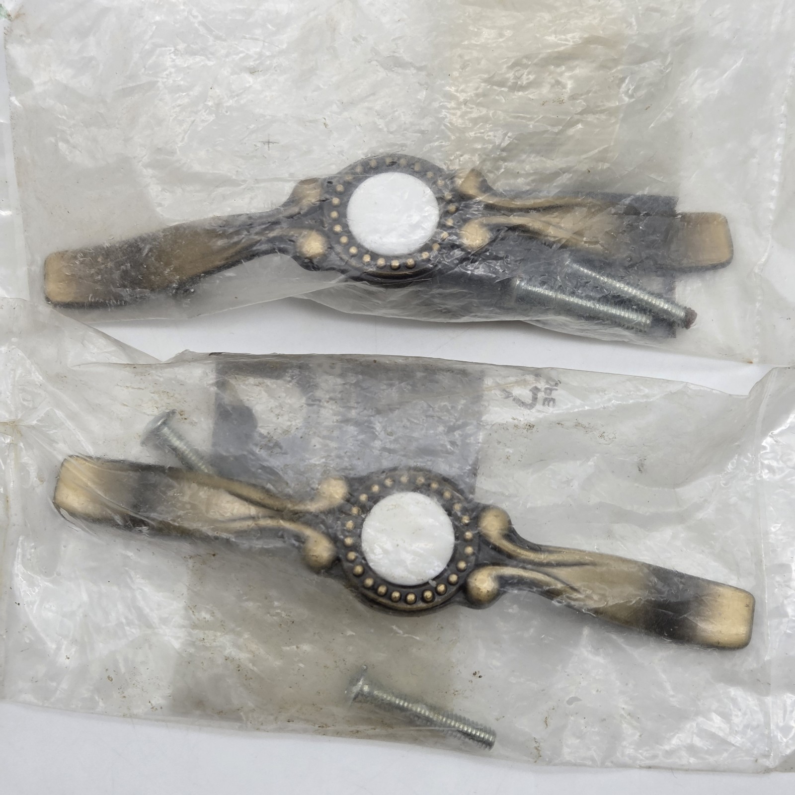 Belwith Drawer Pull Hickory Cavalier Antique Brass White 5” 3"cc P956-W Lot of 2