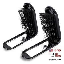 2 Pcs Foldable Hair Brush with Mirror Portable Travel Hair Brush Pocket Black