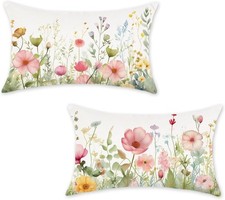 Spring Floral Pillow Covers 12x20 Inch Set of 2 20" x 12" Pack of 2 Pink2