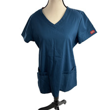 Dickies Womens Scrub Top V Neck Pockets Short Sleeve Medical Size M