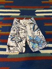 Vintage O Neill Board Shorts Floral Black and White Hibiscus Graphic Size 24 Boy