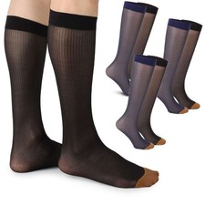 1/2/3 Pairs Mens Ultra Thin Dress Socks Silk Sheer Business Striped Socks Work