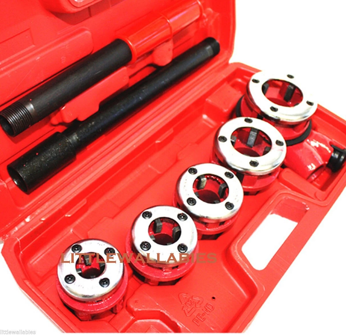8PCS MANUAL RATCHET PIPE THREADER PLUMBING 5PC NPT DIES STOCKS TYPE 3 8