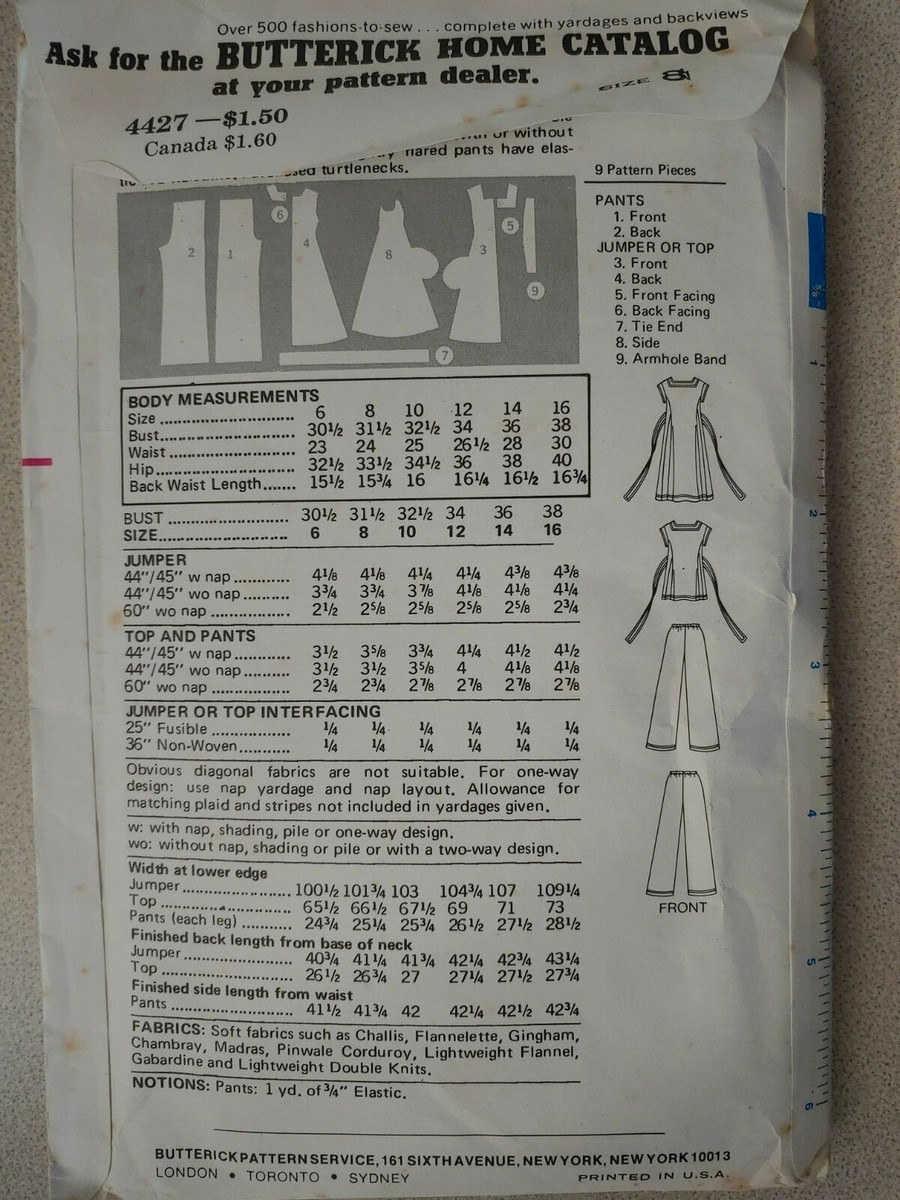 Vintage Butterick Pattern 4427 Betsey Johnson 1970s Jumper