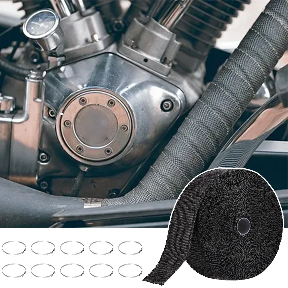 Rollo de envoltura térmica de escape negro de 2" 50 pies para motocicleta cinta protectora térmica de fibra de vidrio Foto 3 de 4