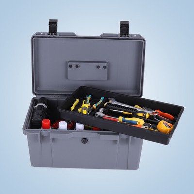 Waterproof Plastic Tool Box with Tray Portable Hardware Organizer Case for Home