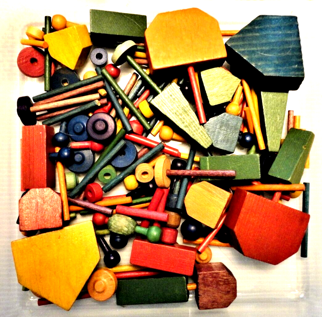 ANTIQUE COLORFUL WOOD BUILDING TOYS*174 Pieces eBay