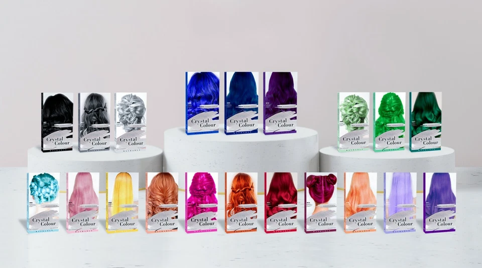 FYNE Crystal Colour a Semi-Permanent Hair Dye that washes off slowly 20 Shades
