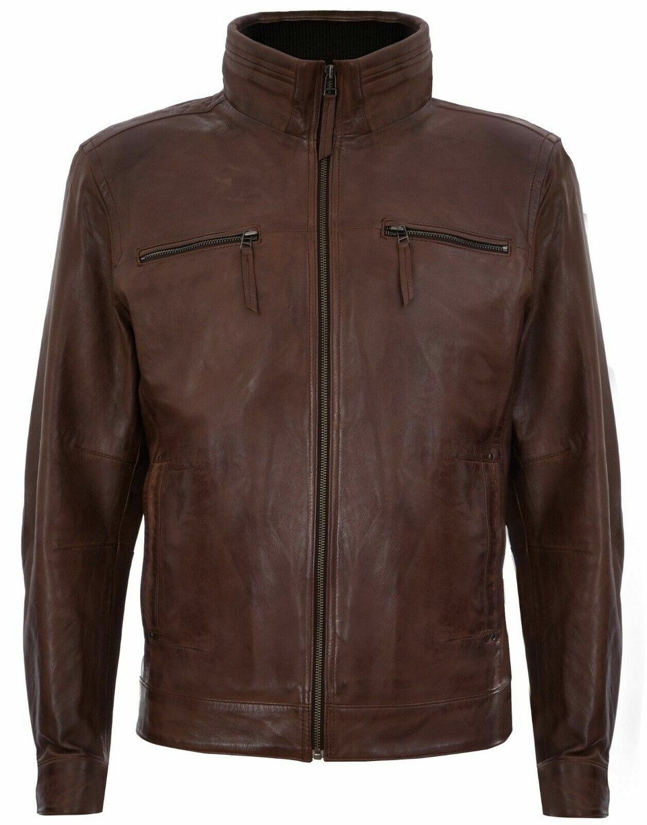 Men's Vintage Brown Retro Casual Zipped 100% Leather Racing Biker Moto Jacket Men's Vintage Brown Retro Casual Zipped 100% Leather Racing Biker Moto Jacket