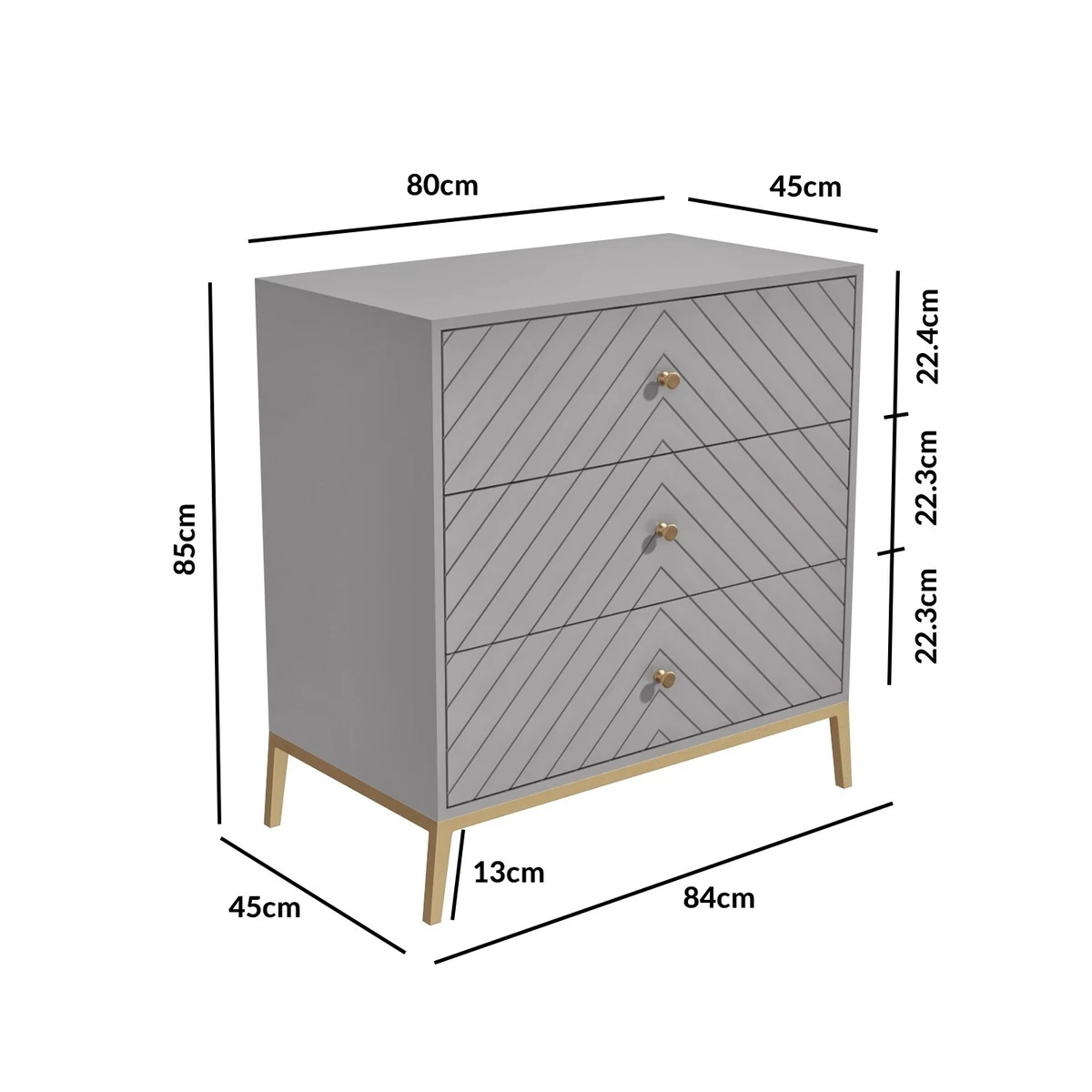 GRADE A2 Grey Chevron Chest of 3 Drawers with Legs Ezra