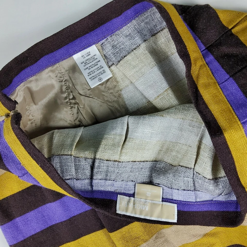 Saia plissada feminina listrada mistura de linho Michael Kors tamanho 2 - Imagem 4 de 4