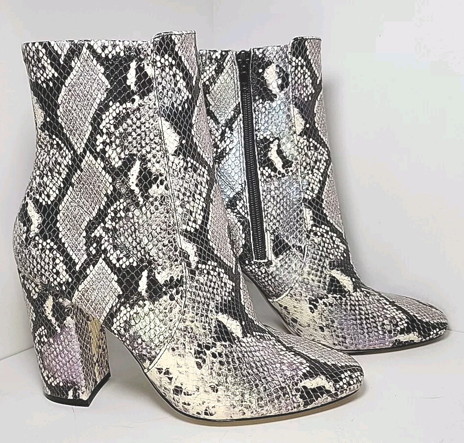 ALDO Womens Snake Print Aurella Almond Toe Block Heel Leather Booties