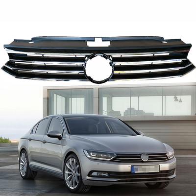 Black Front Upper Grille With Chrome Trim For 2012-2015 Volkswagen Passat – Direct Replacement