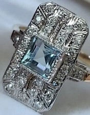 Art Deco White Gold Topaz Diamond Hallmarked Cluster Engagement Ring Size P