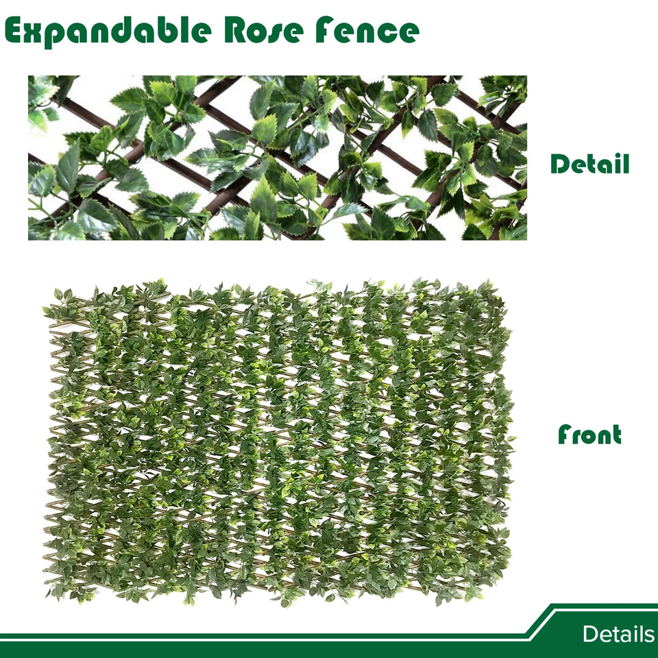 Panel de valla de privacidad de patio de plantas hoja de rosa sintética artificial expandible Foto 2 de 4