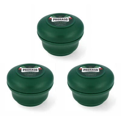 3x PRORASO Rasierseife Tiegel Eukalyptusöl & Menthol 150ml - erfrischend