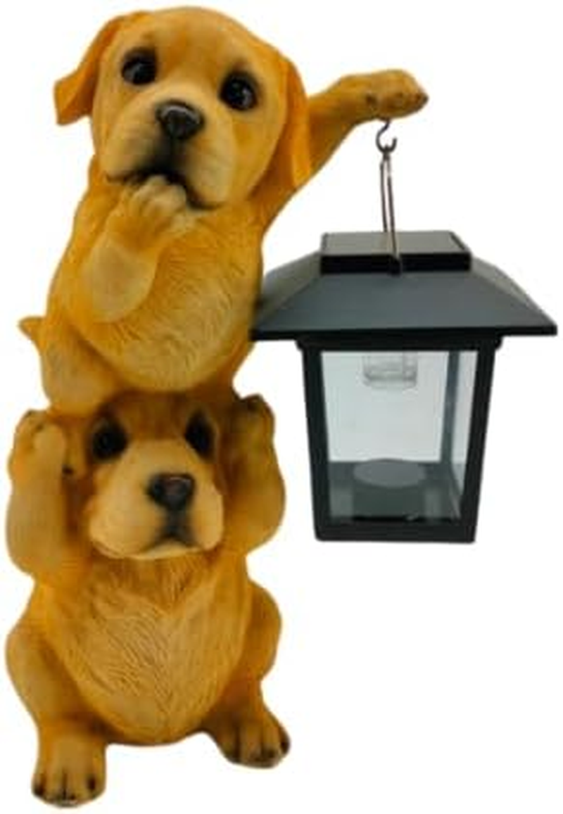 Solar-Powered Dog Lantern Statue for Outdoor Garden Decor Spring Theme