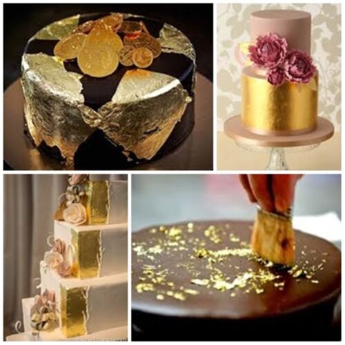 24K 100 % comestible feuille d'or pur 20 pièces pour décorer gâteau amateur de nourriture artiste 35x35mm - Photo 1 sur 10