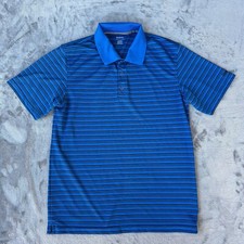 Reebok Polo Shirt Men  s Medium Blue PlayDry Striped Golf Short Sleeve