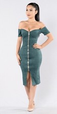 Fashion Nova Zip Up Suede Effect Teal dress L