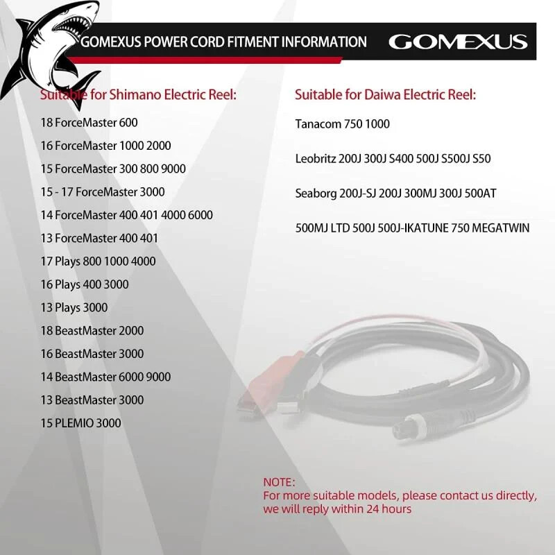 Câble D'alimentation GOMEXUS Compatible Daiwa Tanacom 1000, Seaborg 300J, Shimano ForceMaster 2000 - 5m Noir