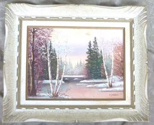 VINTAGE O JALAVA CANADIAN LISTED LAKES WINTER LANDSCAPE OIL PAINTING