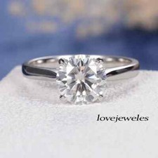 2.15CT Lab-Created Round Cut Diamond Solitaire Wedding Ring 14K White Gold Over