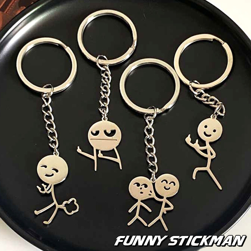 Cartoon Stickman Key Chain Pendant Couple Key Ring Backpack Charms Car ...