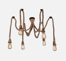 LAMPADARIO CORDA 6 LAMPADINE E27 CORDA DI CANAPA RUSTICO