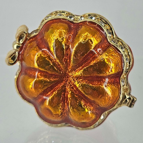Enameled Halloween Jack O' Lantern in witch hat hinged Trinket Box Rhinestones - Picture 5 of 5