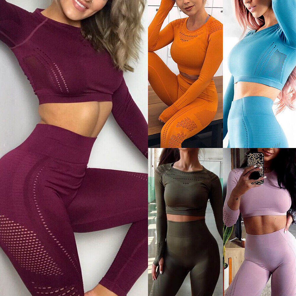 Womens Long Short Yoga Tops Gym Seamless Leggings Sports Bra Hot ...