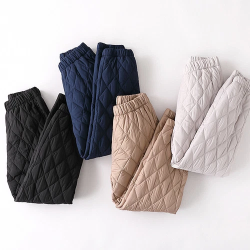 Women Thick Pants Padded Quilted Thermal Trousers Elastic Waist Sweatpants Grey - Bild 3 von 32