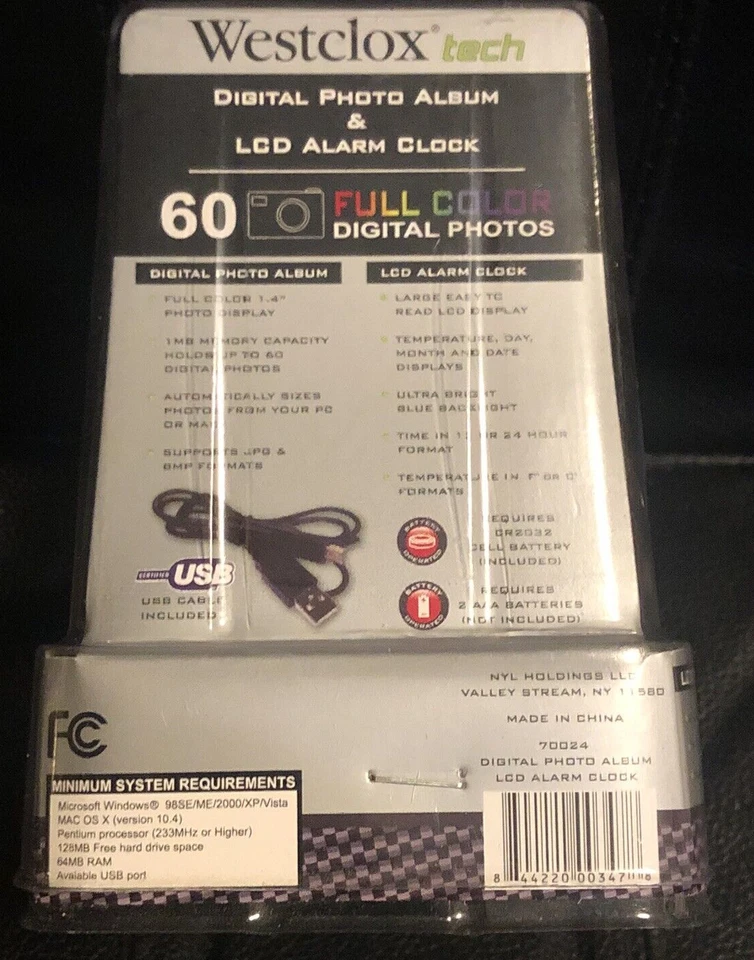 Westclox Digital Travel Alarm Clock 70024 60 Photo Album LCD Temperature - Image 4 of 4