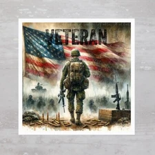 Military Veteran Soldier US Flag Fabric Panel Craft Sewing Quilt Block A752