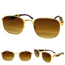 Men Classy Vintage Retro Hip Hop SUN GLASSES Large Square Gold  Faux Wood Frame