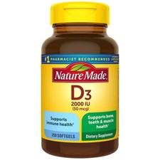 Nature Made D3 2000 IU 50mcg 250 Softgels 10/27