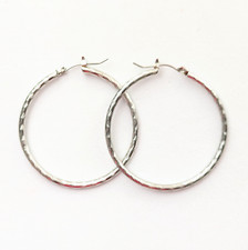 Large Textured Hoop Pierced Earrings Silver Tone Boho Indie Jewelry 1.75"