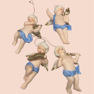Vintage 1989 Royal Heirloom Porcelain Set Of 4 Angels Bisque Figurine Ornaments