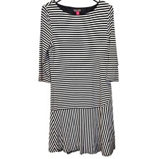 Vince Camuto Womens Size Medium Stripe Stretch Dress Drop Waist 3/4 Sleeve