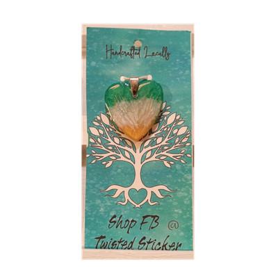 Handcrafted Green White Yellow Shimmer Resin Heart Pendant  Love Theme