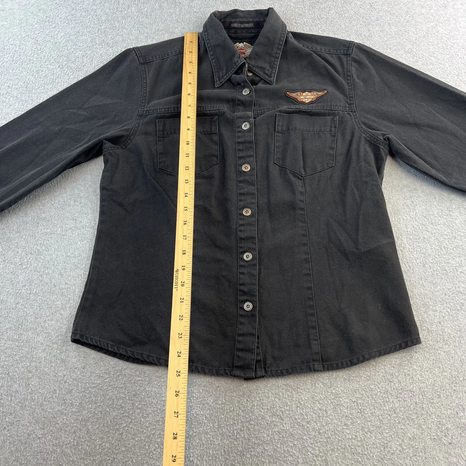 Harley-Davidson Shirt Womens Medium Denim Button Up Eagle Embroidered Biker - Image 3 of 4