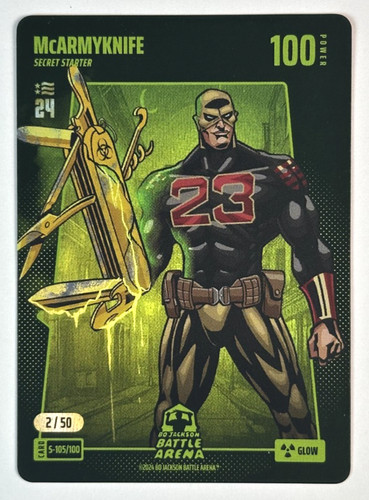 2024 Bo Jackson Battle Arena McArmyknife N24 Secret Starter 2/50 Glow McCaffrey